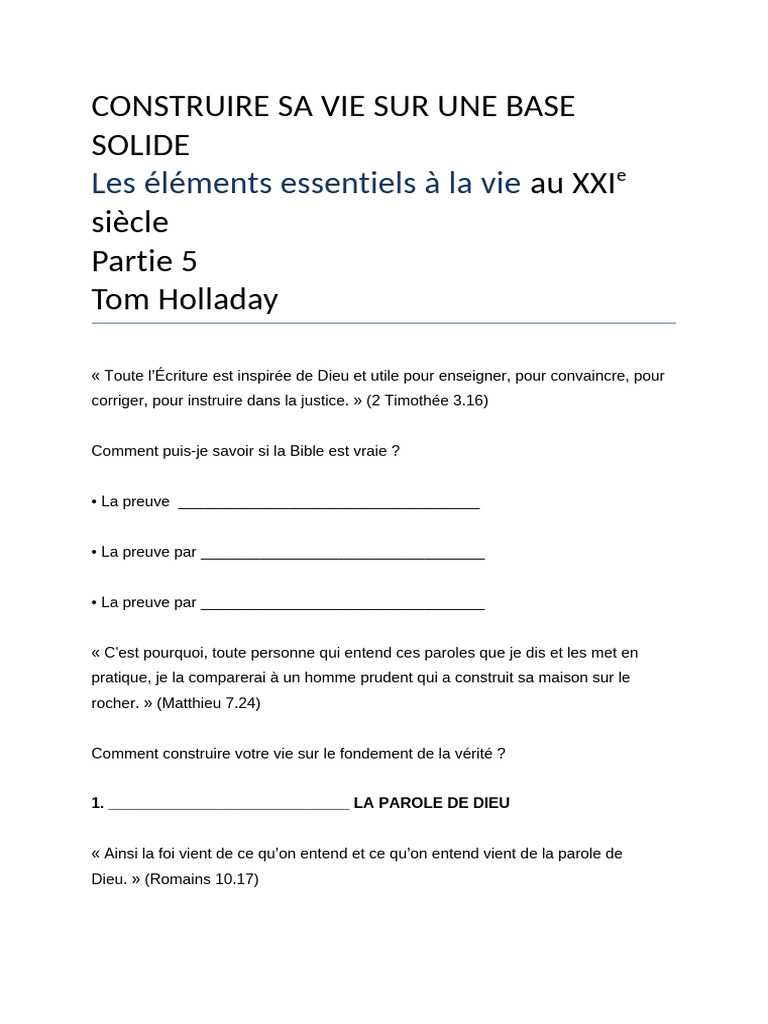 Construire sa vie sur la vérité biblique | PDF | Bible | Vérité