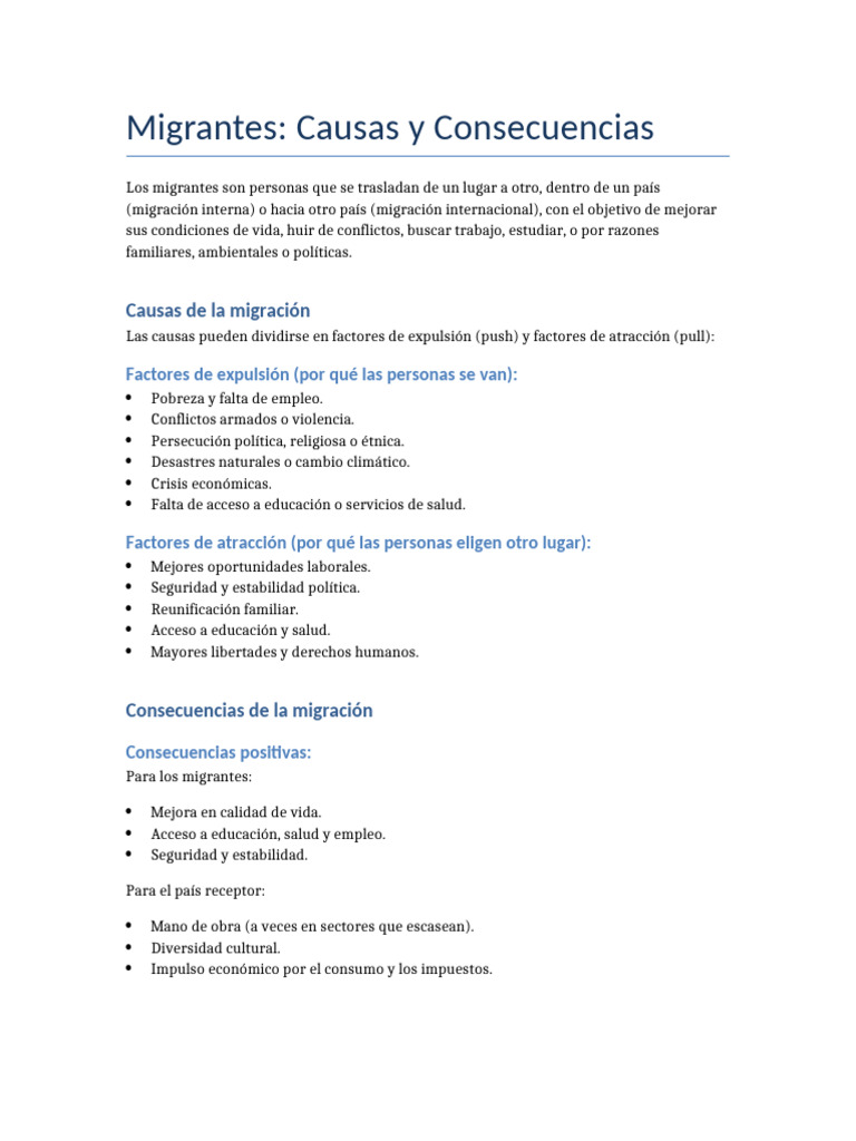Causas y Consecuencias de la Migración | PDF