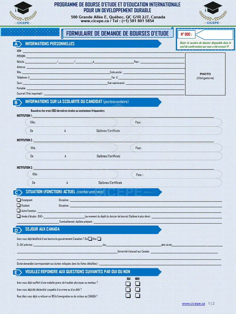 Demande de bourse CICEPE Canada | PDF | Science | Arts
