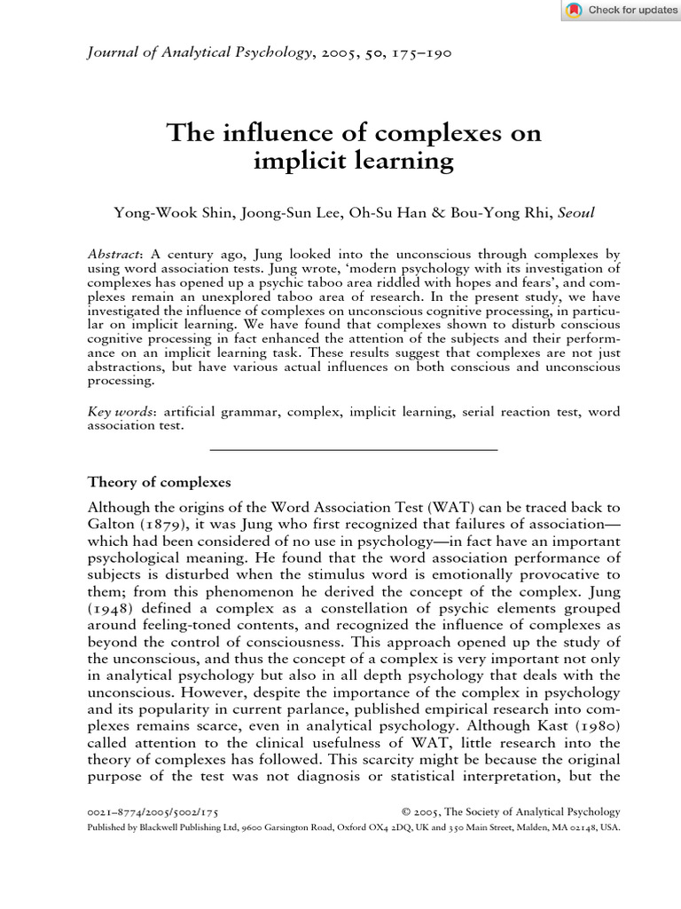 The Influence of Complexes on Implicit Learning | PDF | Unconscious ...