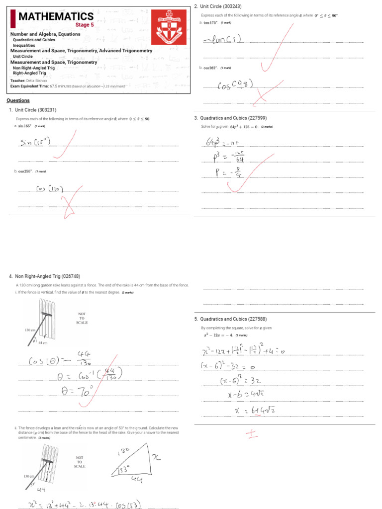 Y10 AT2 Revision | PDF | Trigonometry | Area