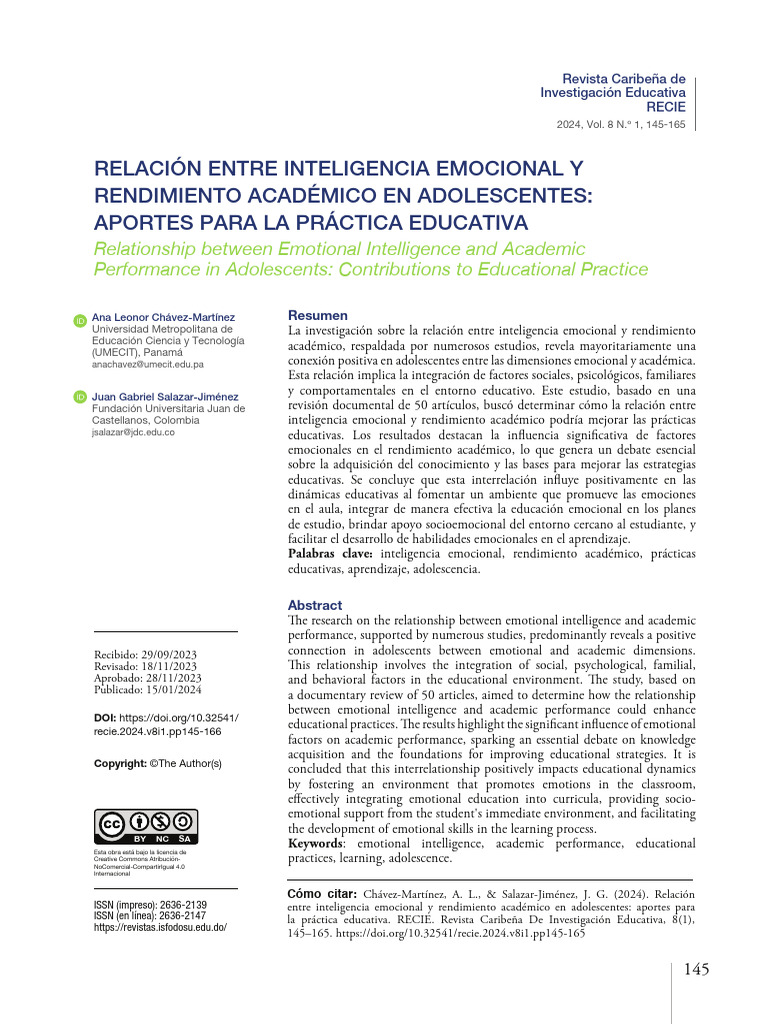 Inteligencia Emocional y Rendimiento Académico | PDF | Las emociones ...