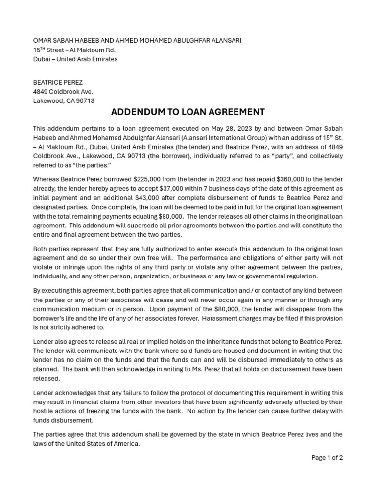 Loan Agreement Addendum3 | PDF | Loans | Debt