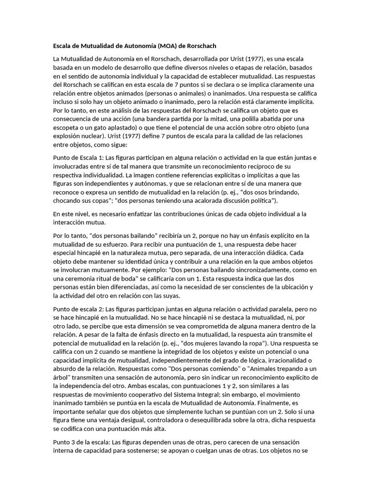 Escala de Mutualidad en Rorschach | PDF