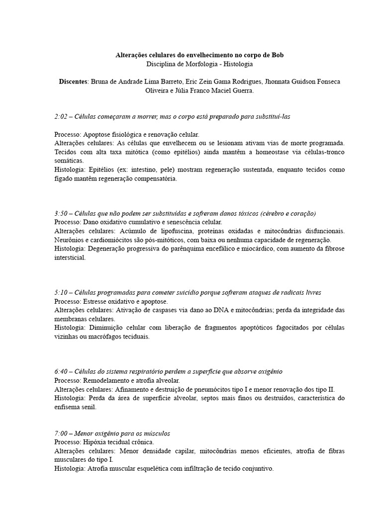 Envelhecimento Celular: Processos e Alterações | PDF | Necrose | Apoptose
