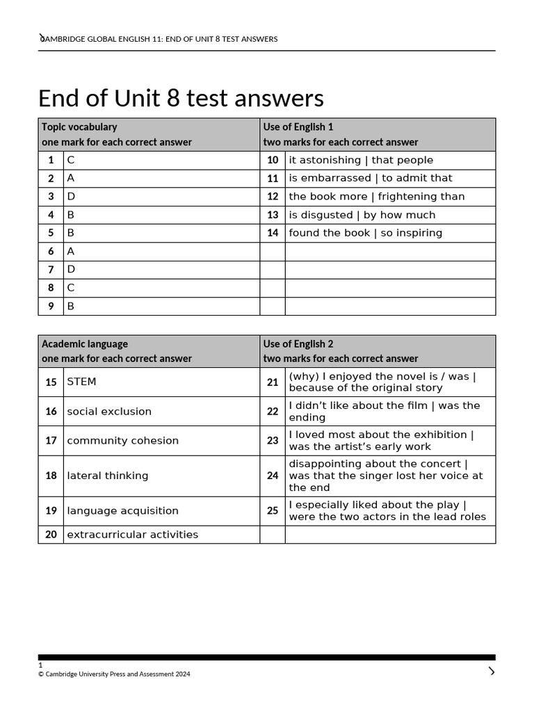Cambridge Global English 11 Unit 8 Answers | PDF
