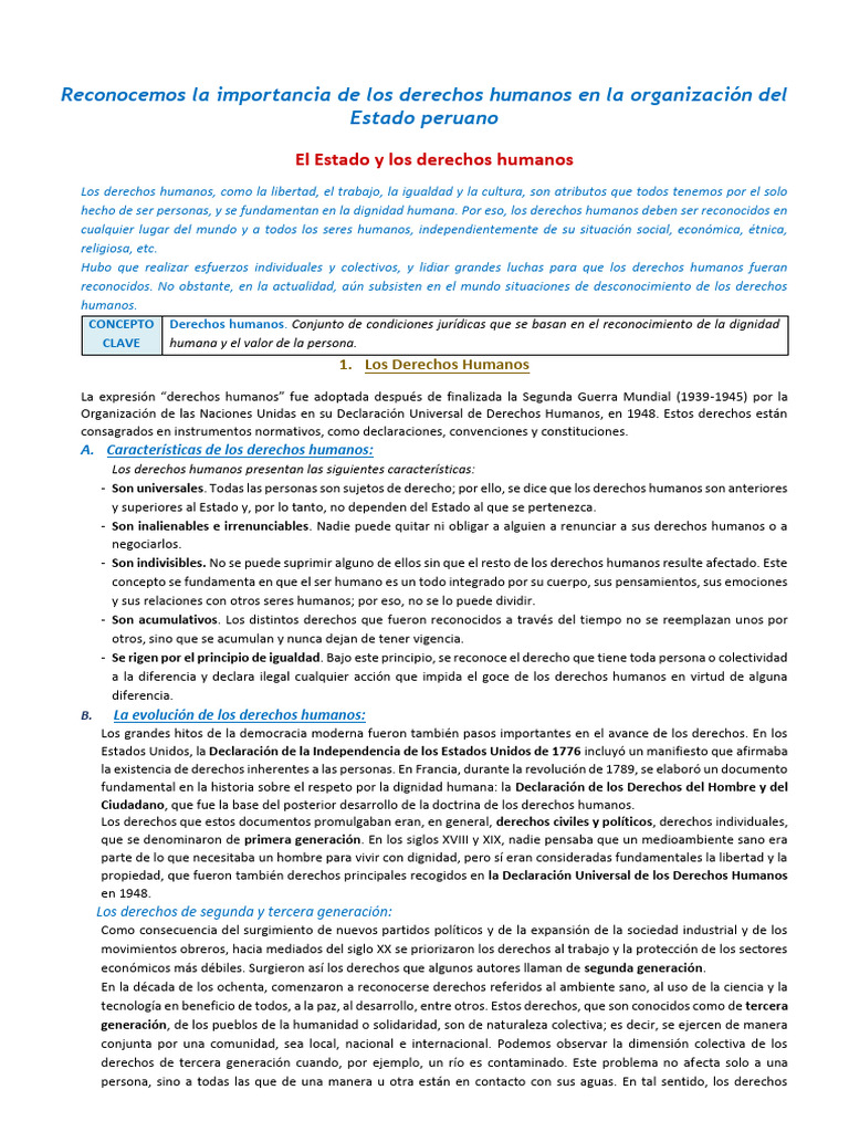 Unidad 2 - 5° DPCC Estado y DDHH Hoja Informativa | PDF | Derechos ...