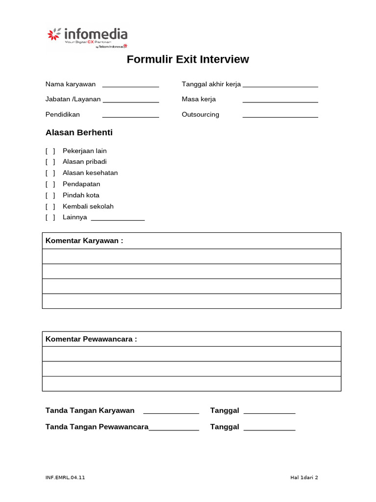 Formulir Exit Interview Karyawan | PDF