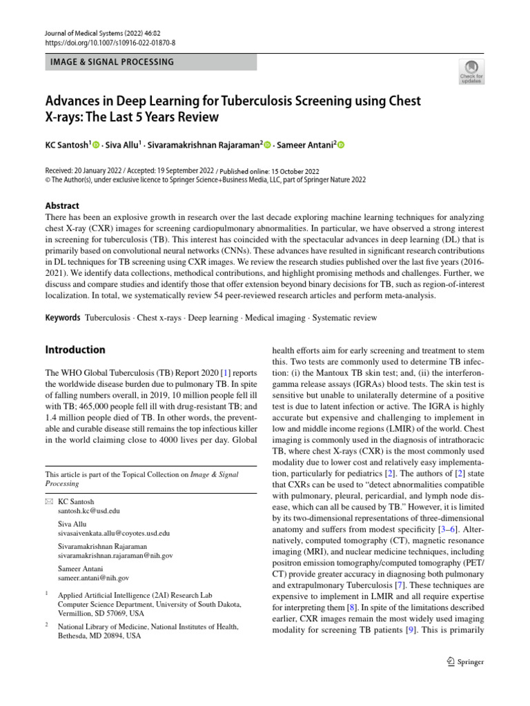 Deep Learning in TB Screening Review | PDF | Tuberculosis | Medical Imaging