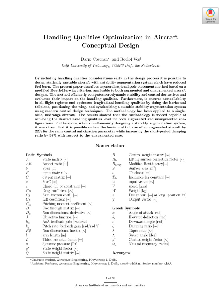 Aircraft Handling Qualities Optimization | PDF | Stability Theory ...
