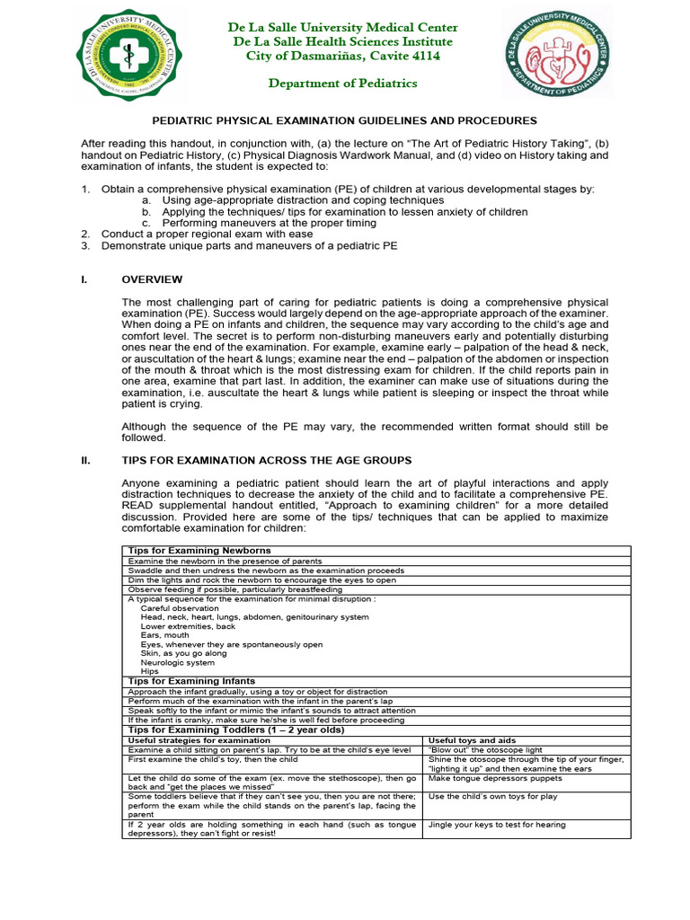 Pediatric Physical Exam Techniques | PDF