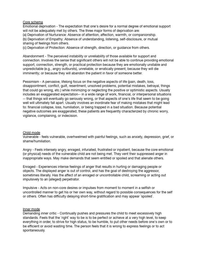 Understanding Emotional Deprivation and Coping Modes | PDF | Anger ...