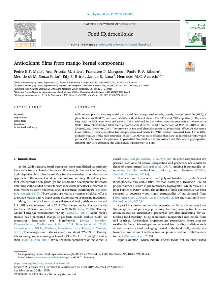 Antioxidant Films from Mango Kernels | PDF | Polyphenol | Chemistry