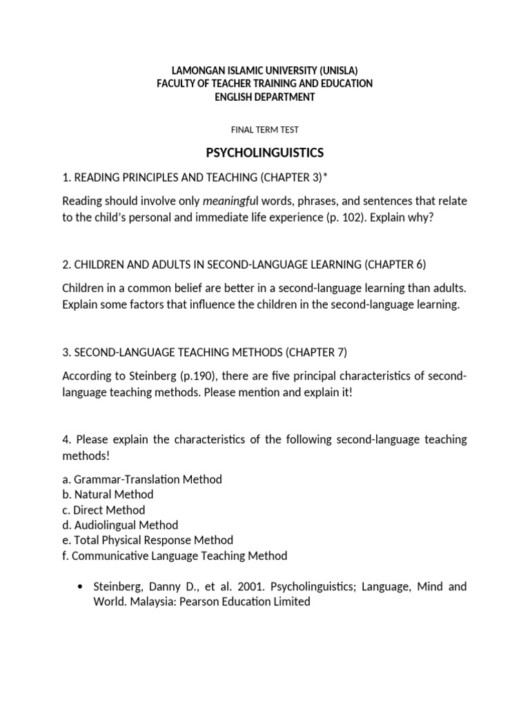 Psycholinguistics Final Exam Guide | PDF