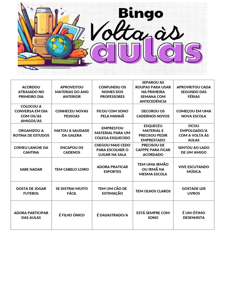 Bingo - Volta Às Aulas | PDF