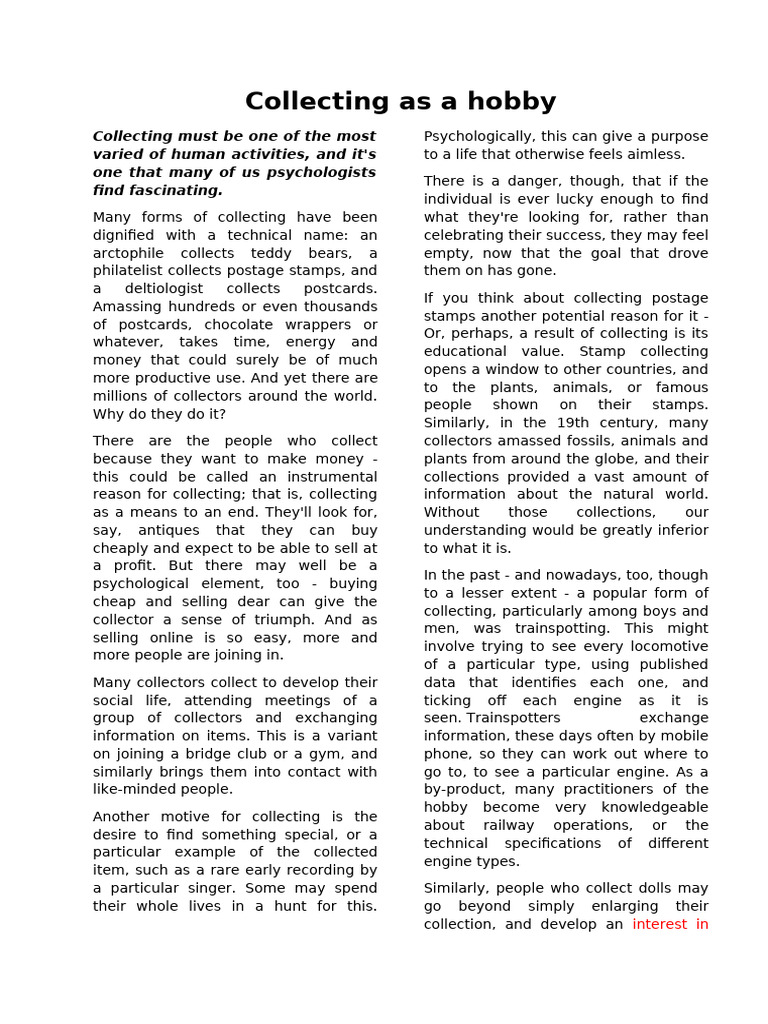 Insights on Collecting as a Hobby | PDF | Postage Stamp | Psychology