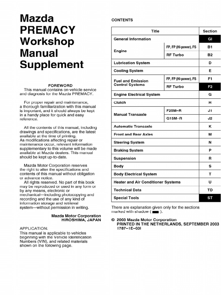 Workshop Manual - Premacy 1 | PDF