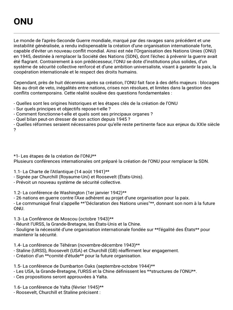 Histoire et défis de l'ONU depuis 1945 | PDF | Nations unies ...
