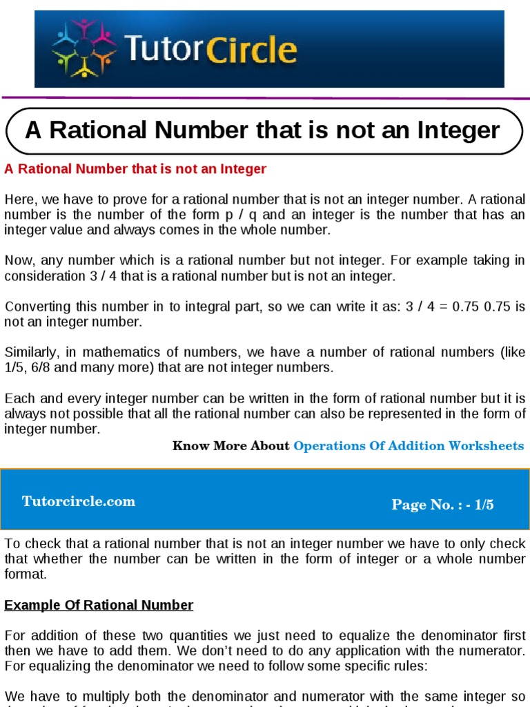 worksheet Adding Rational Numbers Worksheet a rational number that is not an integer fraction mathematics numbers