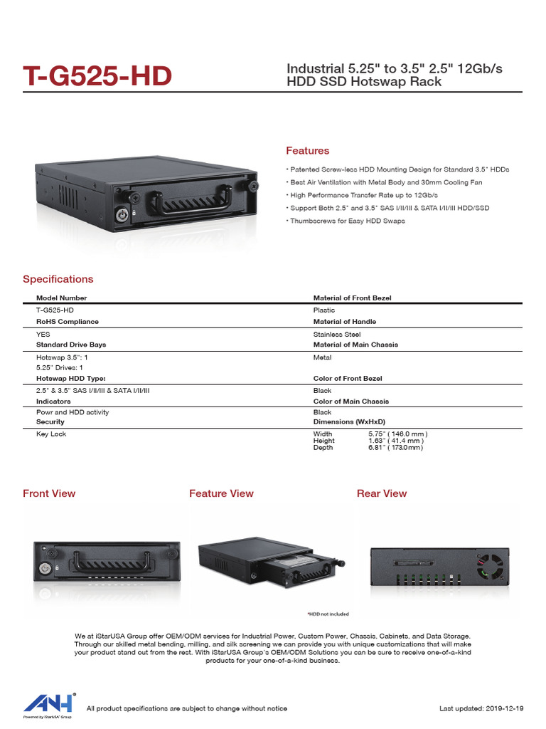 T-G525-HD Hotswap Rack Specifications | PDF | Hard Disk Drive | Solid ...