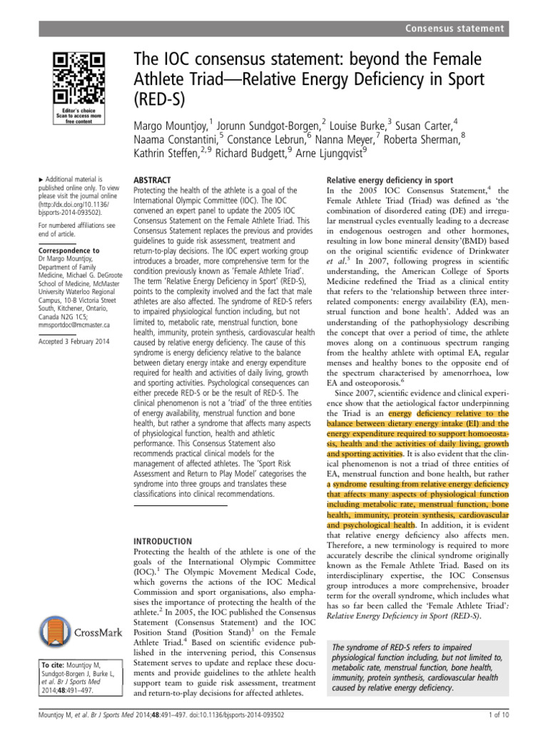 The IOC Consensus Statement - Beyond The Female Athlete Triad ...