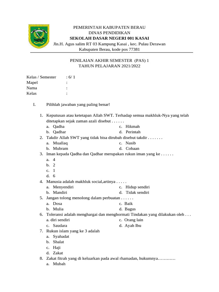 Soal Agama Kelas 6 Pdf