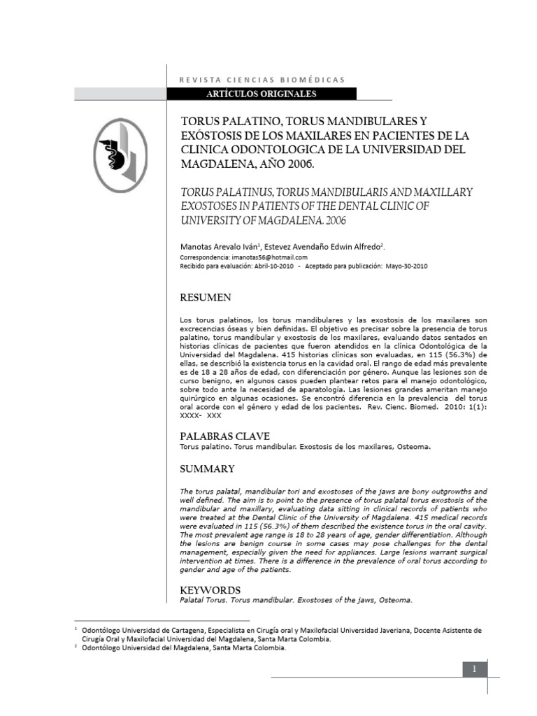 Torus Palatino Torus Mandibulares y Exos | PDF | Hueso | Odontología
