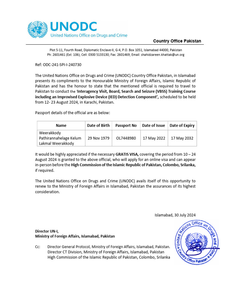 ODC 241 SPI I 240730 Note Verbale Commander Weerakoddy | PDF