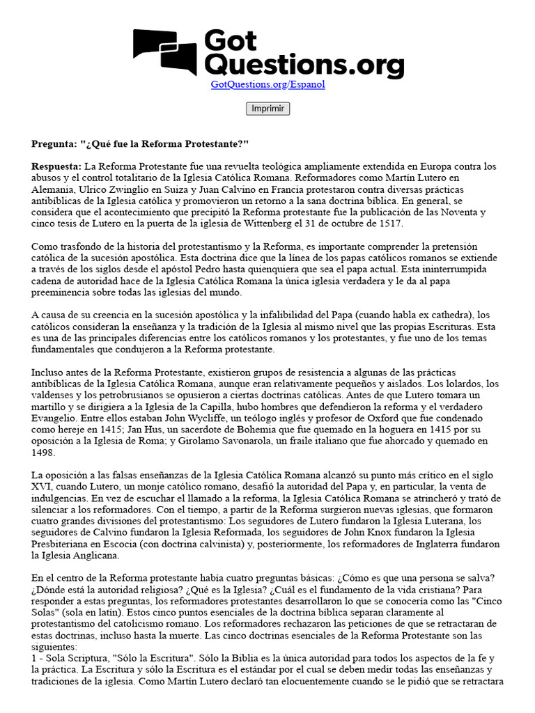 La Reforma Protestante: Orígenes y Doctrinas | PDF | protestantismo ...