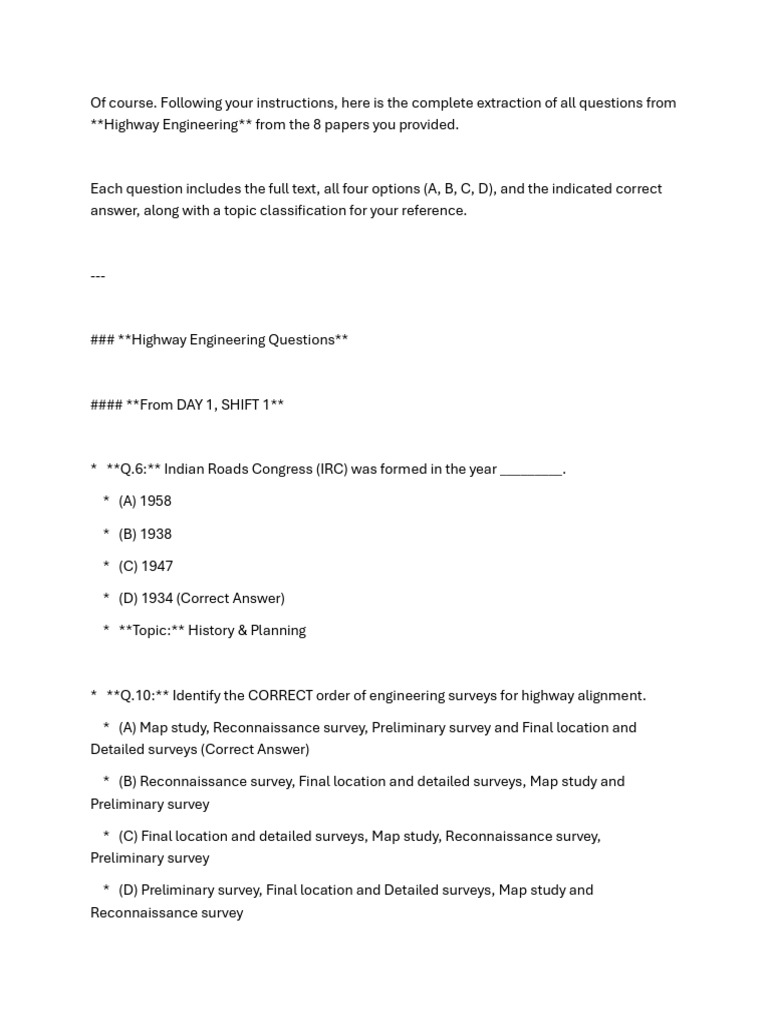 Highway Engineering Exam Questions Extract | PDF | Road | Road Surface