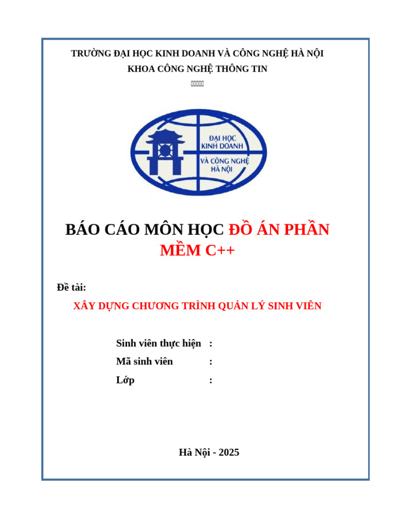 Mẫu Trình Bày Đồ Án Môn Học | PDF