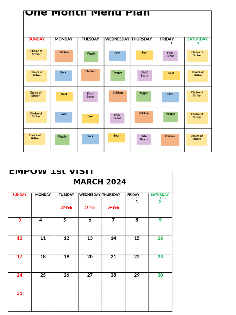 One Month Meal Plan Schedule | PDF
