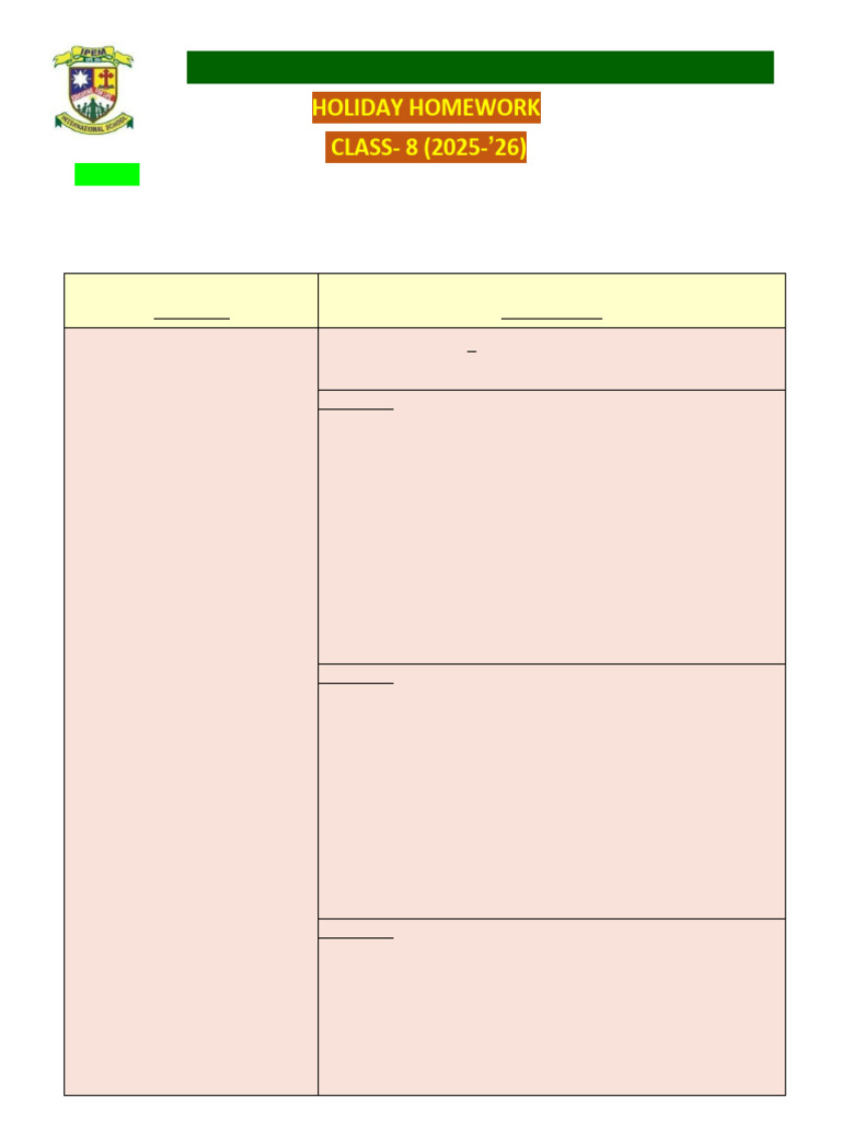 Class 8 Holiday Homework 2025-26 | PDF | Essays