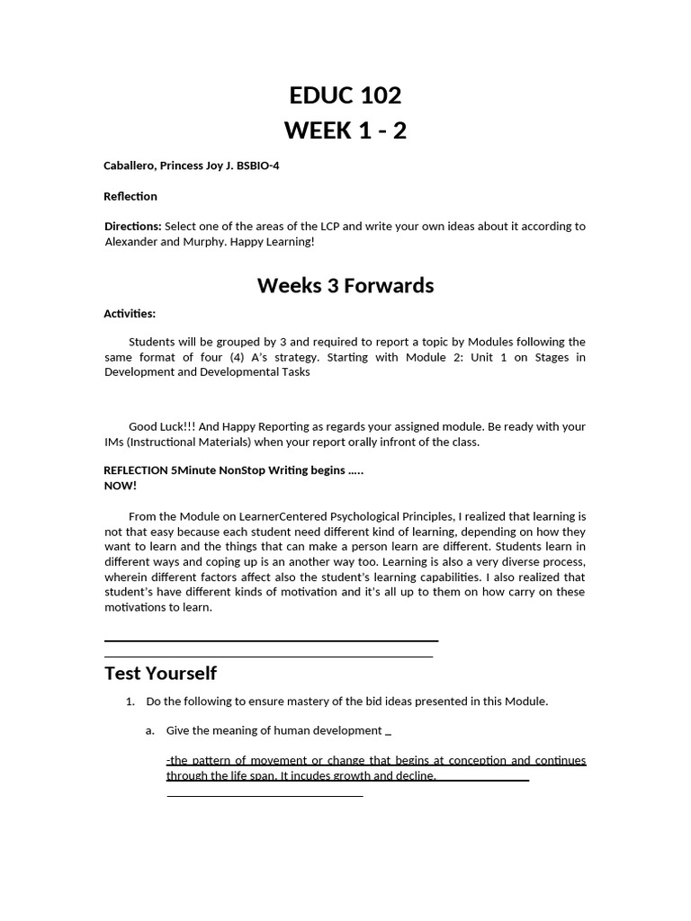 Reflection on Human Development Principles | PDF | Learning | Cognitive ...