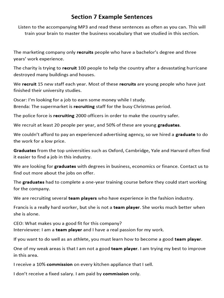 Section 7 Example Sentences | PDF | Economies