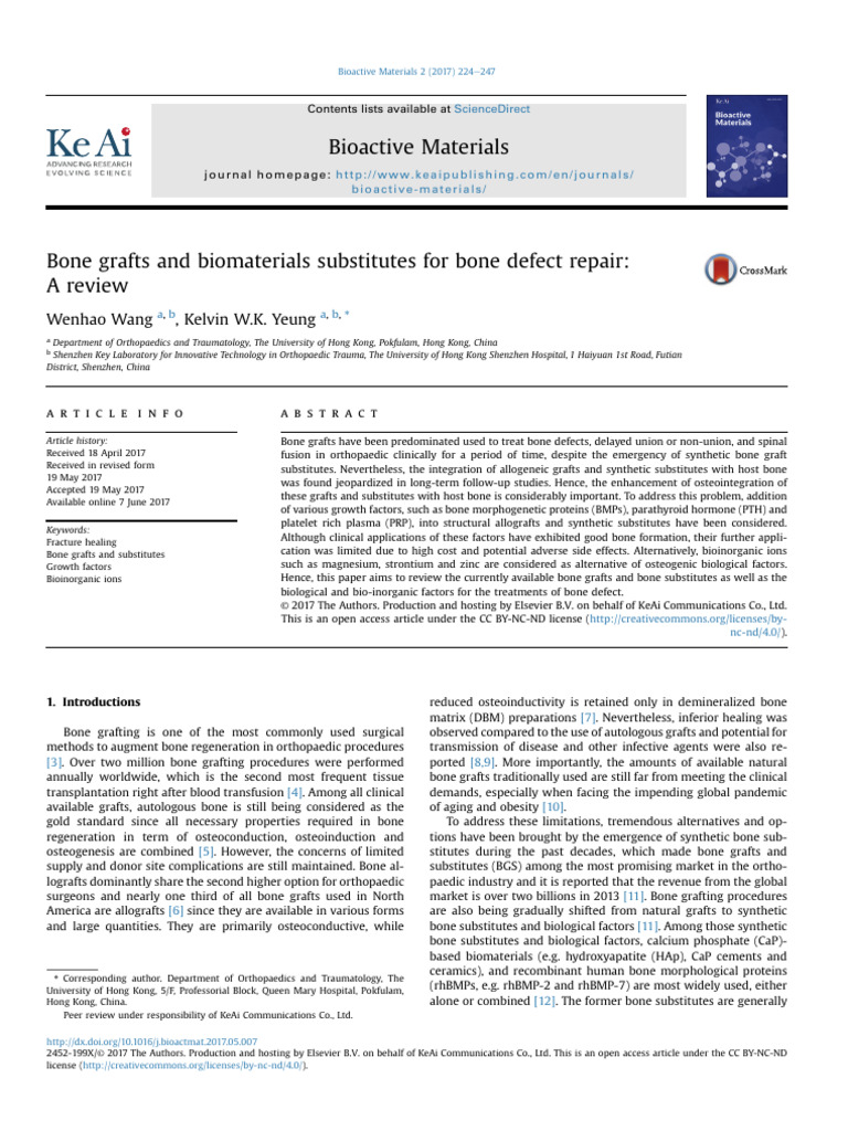 Bone Grafts and Biomaterials Substitutes For Bone Defect 2017 Bioactive ...