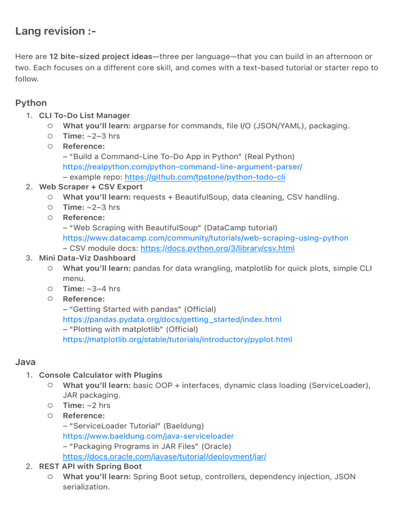 12 Quick Projects for Python, Java, C++, Dart | PDF | Command Line ...