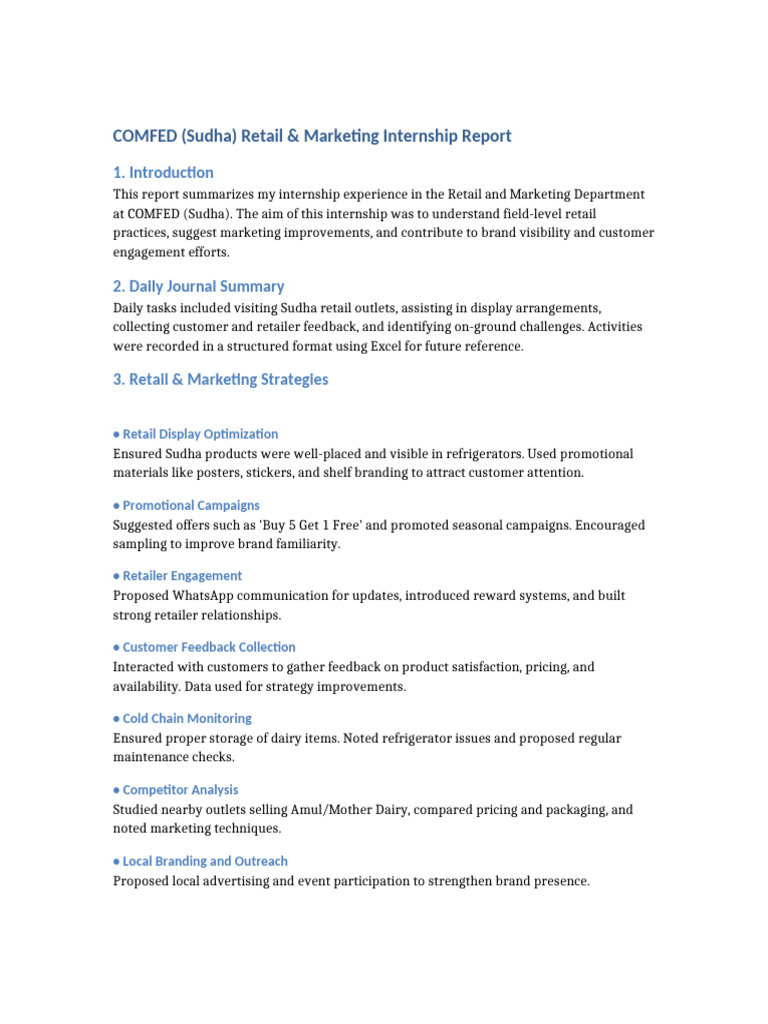 COMFED Sudha Retail Internship Insights | PDF | Retail | Brand