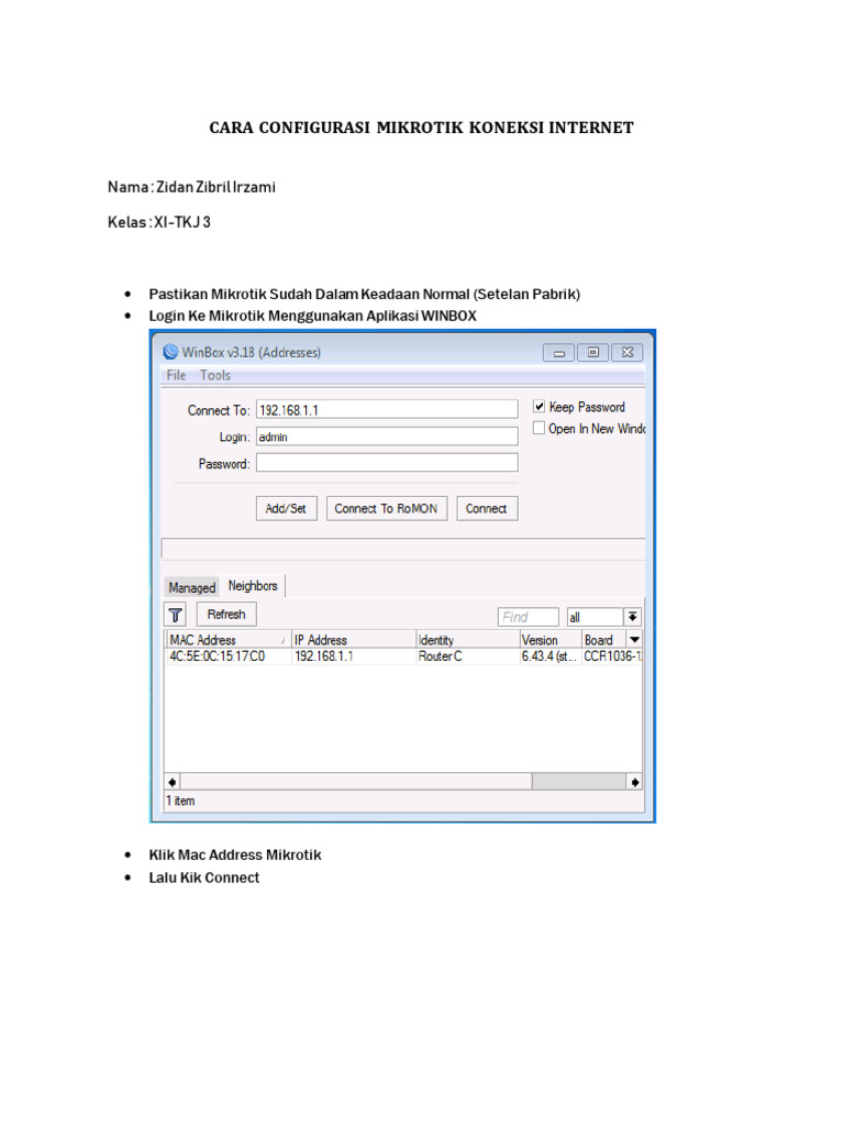 Cara Configurasi Mikrotik Koneksi Internet | PDF