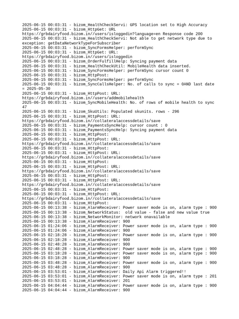 Bizom Sync and Health Check Log | PDF | Computer Science | System Software