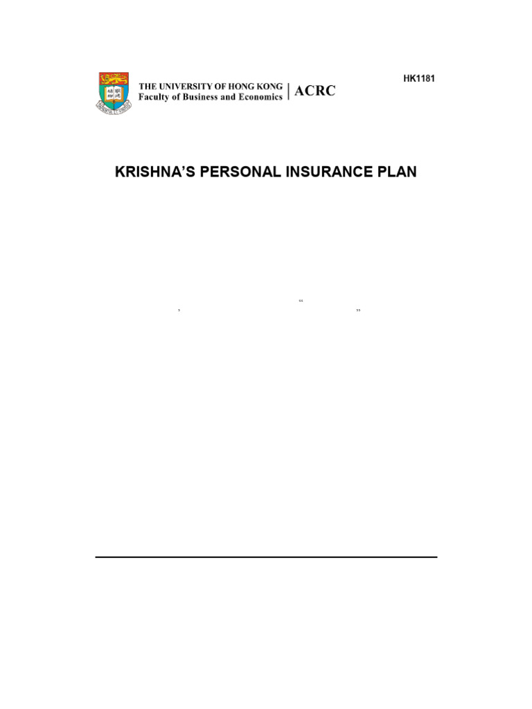 Krishna's Personal Insurance Plan | PDF | Insurance | Life Insurance