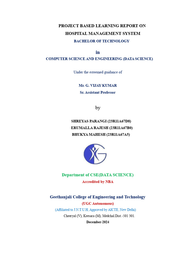 Hospital Management System Project Report | PDF | Databases | Usability