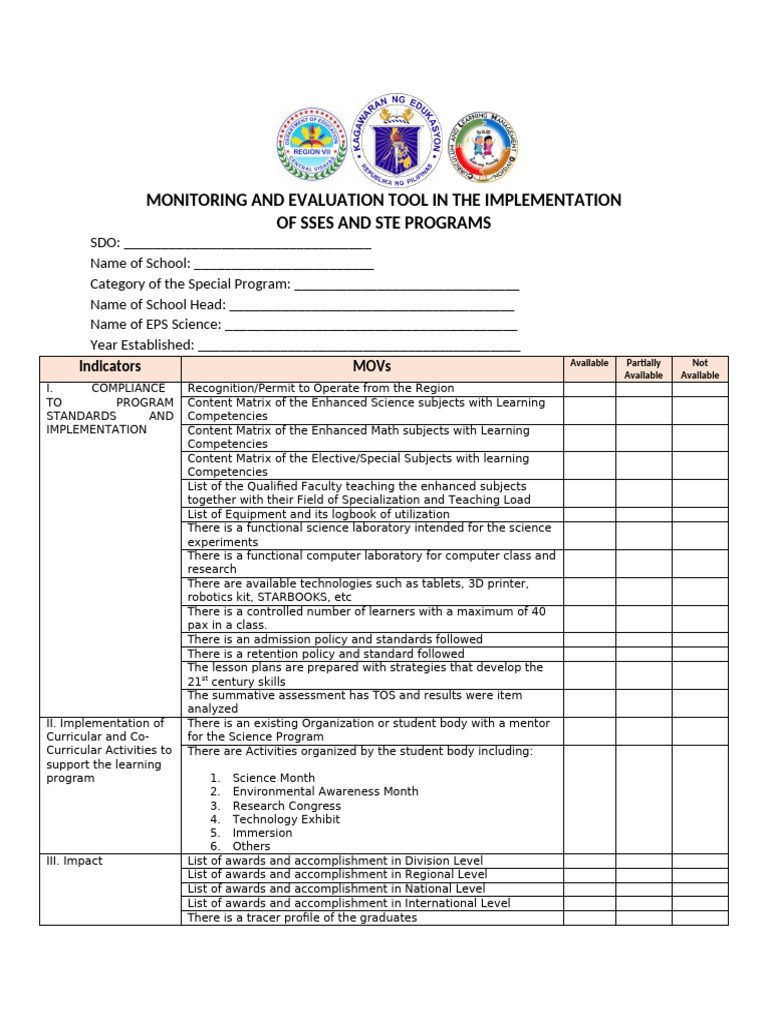Monitoring Tool for SSES & STE Programs | PDF | Cognition | Learning