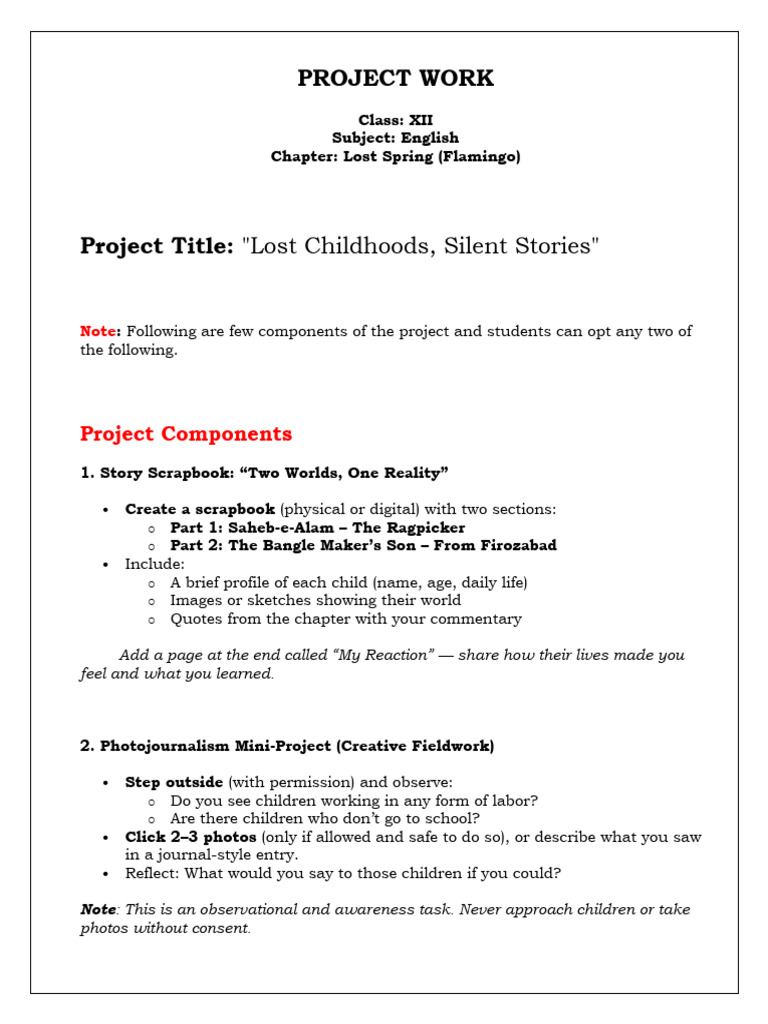 Lost Spring Project Guidelines for Class 12 | PDF
