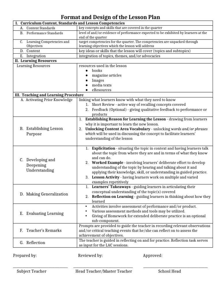 Lesson Plan Design and Format Guide | PDF | Learning | Lesson Plan