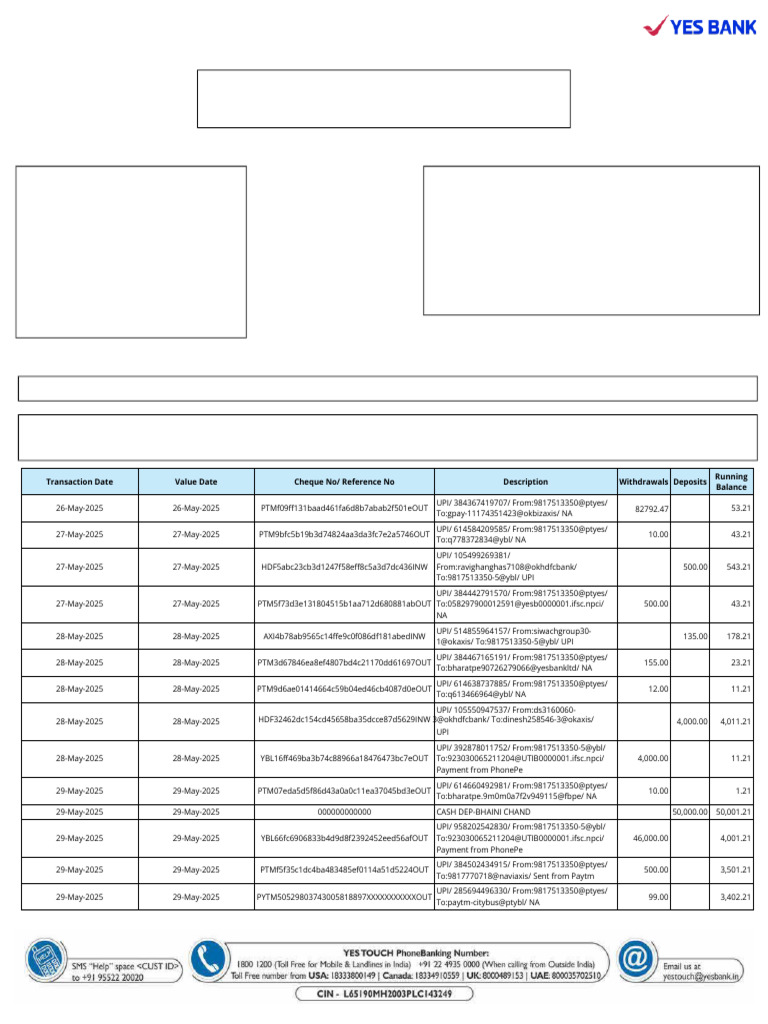 Yes Bank Account Statement Summary | PDF | Payments | Banks