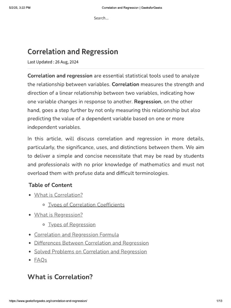 Correlation and Regression | PDF
