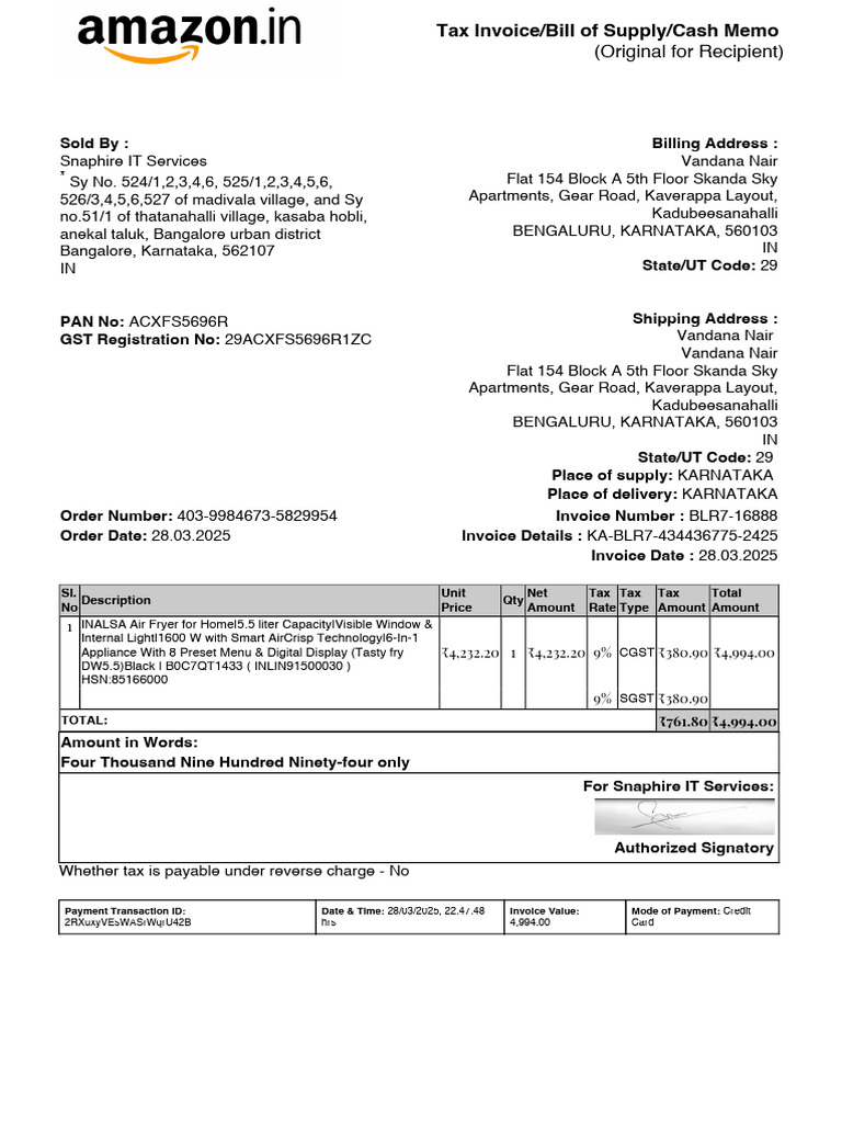 Inalsa Tasty Fry DW5.5 Invoice | PDF | Invoice | Government Finances