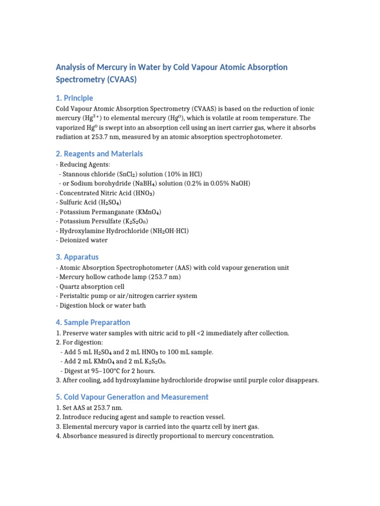CVAAS Mercury Water Analysis Guide | PDF