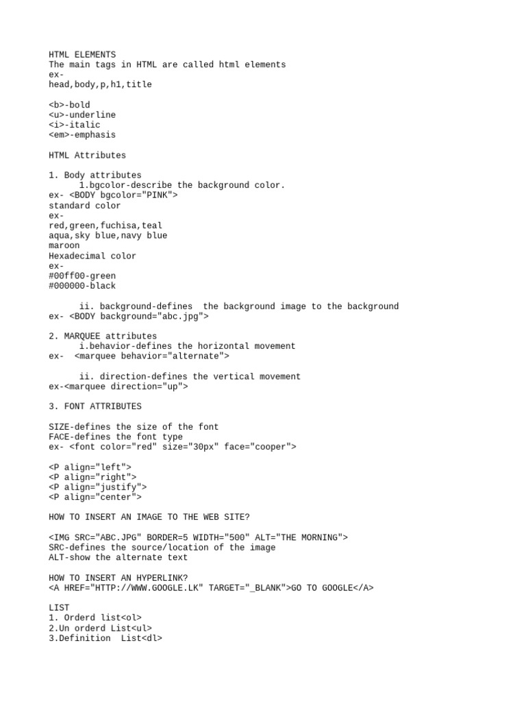 HTML Elements and Attributes Guide | PDF